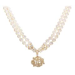 Christian Dior Pearl Diamond Gold Necklace