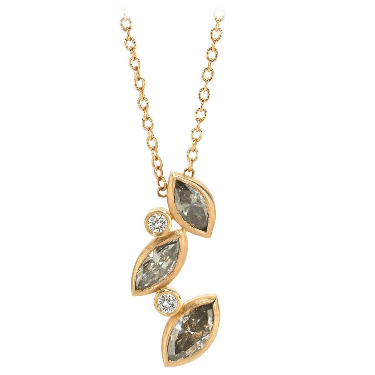 Rebecca Overmann Fancy and White Diamond Gold Pendant Drop Necklace