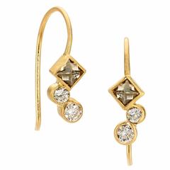 Rebecca Overmann Inverted Cognac Diamond Round White Diamond Gold Earrings