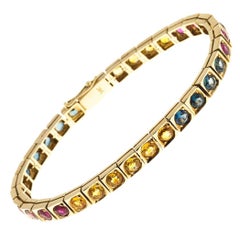Ruby Blue Yellow Sapphire Hinged Gold Bracelet