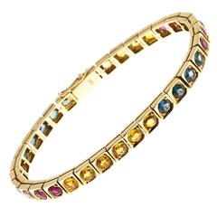 Ruby Blue Yellow Sapphire Hinged Gold Bracelet 12