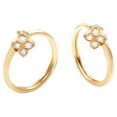 Cartier Diamond Gold Flower Hoop Clip-On Earrings