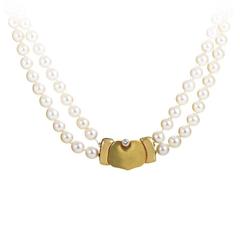 Manfredi Double Strand Pearl Gold Necklace