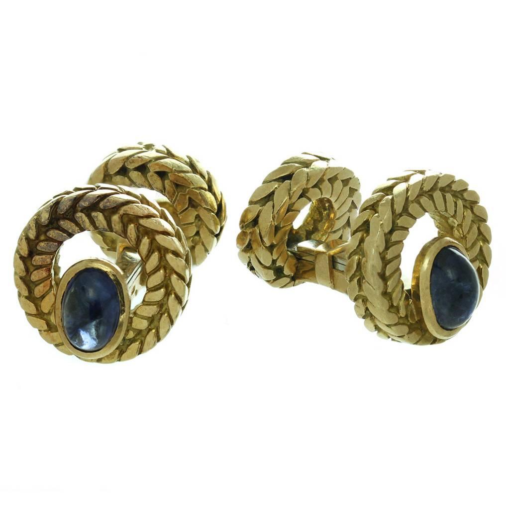 Van Cleef & Arpels Cabochon Sapphire Gold Cufflinks Great Father's Day Gift
