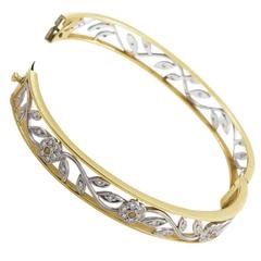 Vintage SeidenGang Floral Diamond Two Color Gold Bangle Bracelet