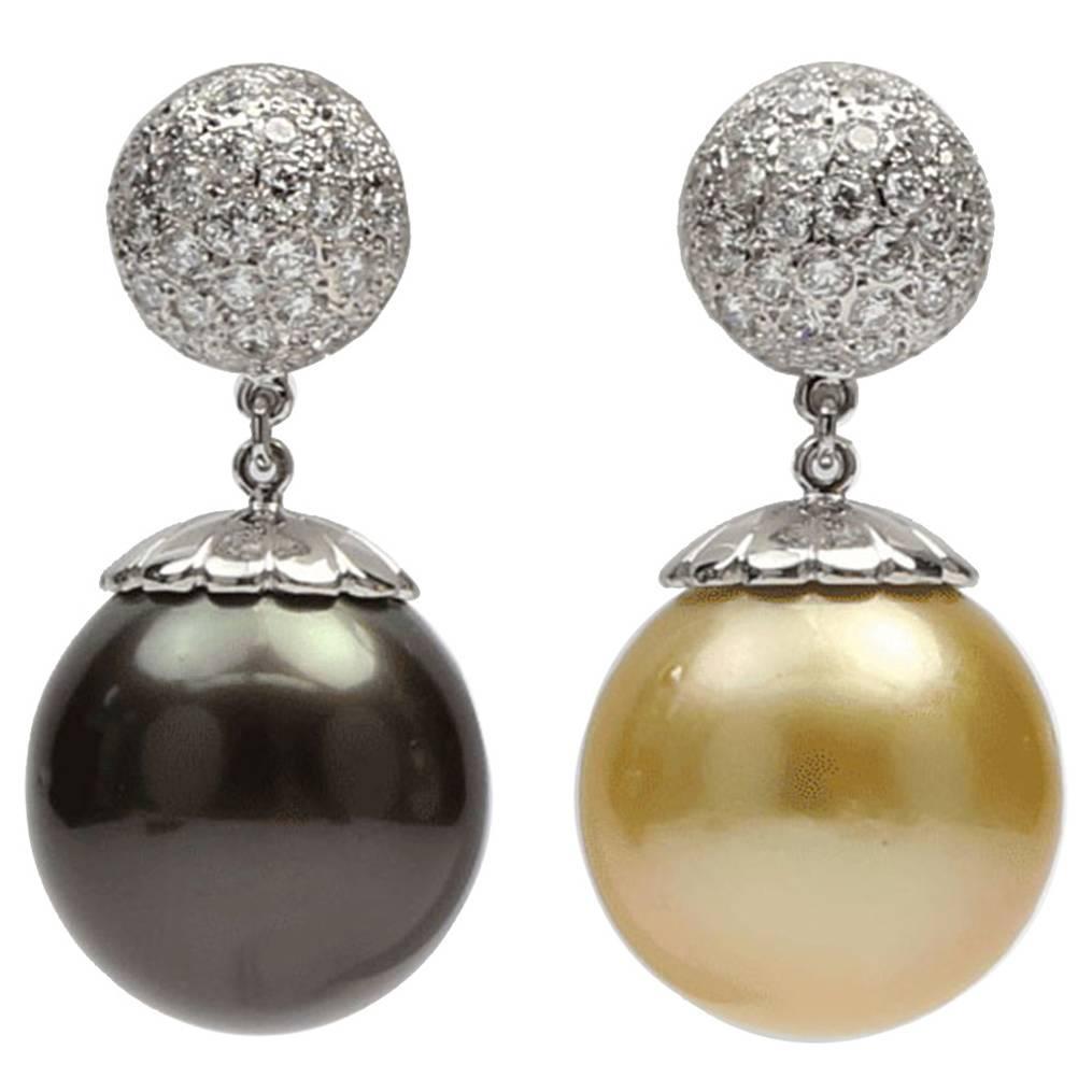 Stunning Large South Sea Golden and Tahitian Pearl Diamond Gold ...