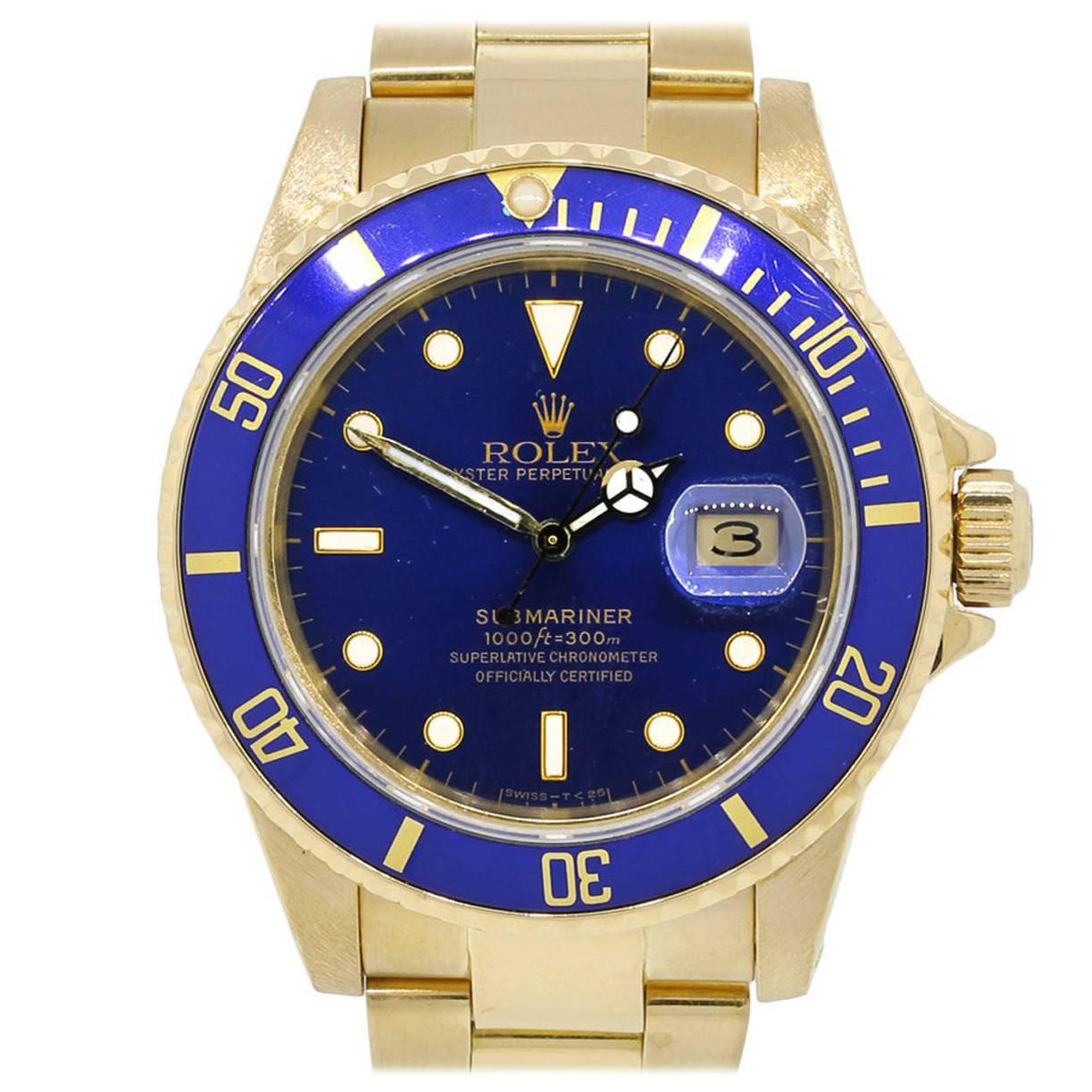 Rolex Yellow Gold Submariner Chronometer Wristwatch Ref 16808