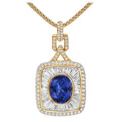 3.67 Carat Royal Blue Tanzanite Diamond Gold Pendant 4