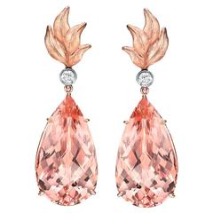 31.63 Carat Morganite Diamond Rose Gold Drop Earrings 5