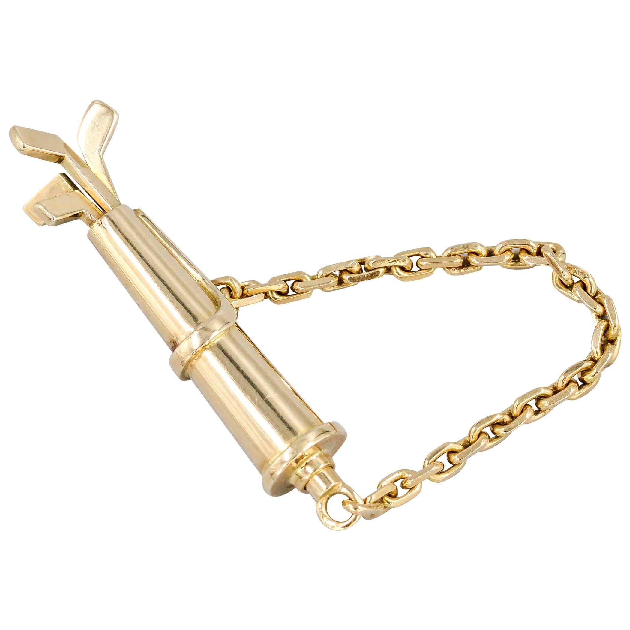 Cartier Gold Golf Clubs Key Chain