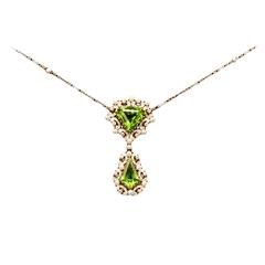 Edwardian Enamel Peridot Pearl Diamond Gold Drop Necklace 11