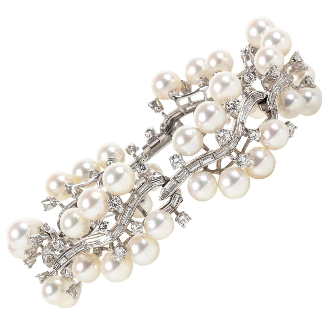 Seltenes Perlen-Diamant-Platin-Armband