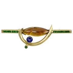 Citrine Tsavorite Garnet Sapphire Somos Munsteiner Gold Brooch Pin 9