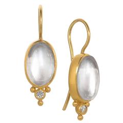 Denise Betesh Cat's Eye Moonstone Diamond Gold Platinum Earrings