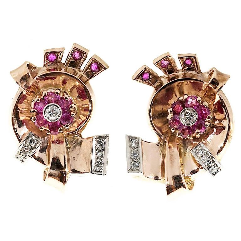 4.66 Carat Ruby Diamond Cluster Earrings For Sale at 1stDibs