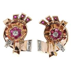 Retro Ruby Diamond Gold Earrings 4