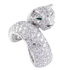 Cartier Panther Onyx Emerald Diamond Gold Band Ring