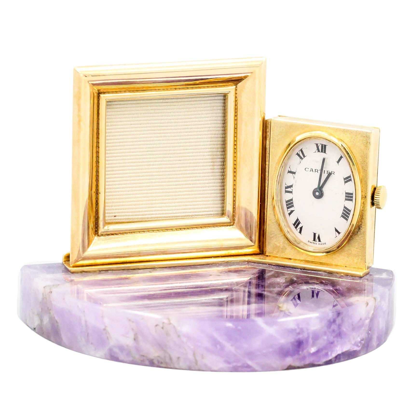 Cartier Amethyst Gold Clock with Picture Frame