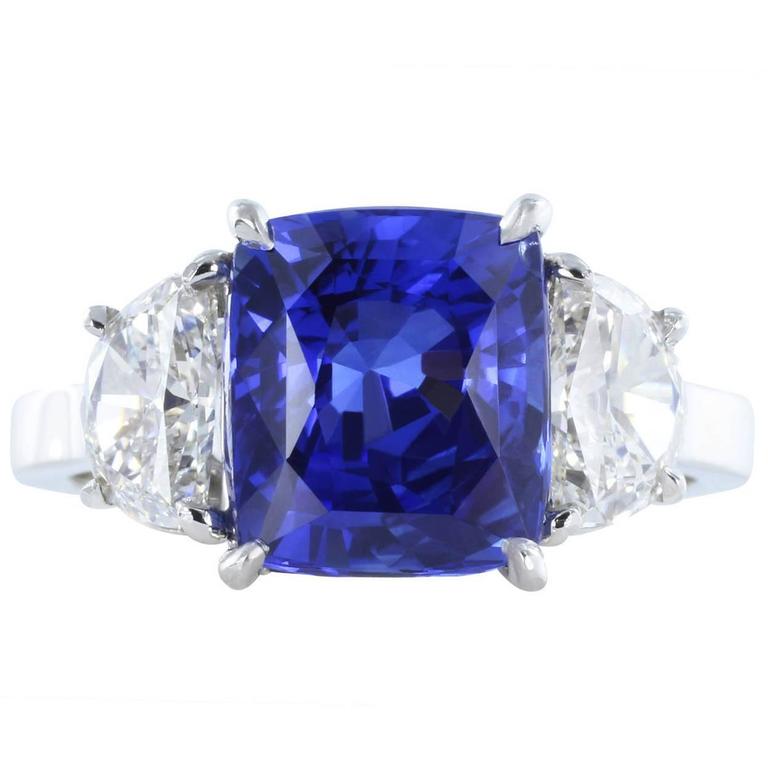 4.13 Carat No Heat Burma Sapphire Diamond Platinum Three-Stone Ring at ...