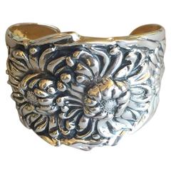 Galmer Sterling Silver Repousse Chrysanthemum Cuff Bracelet 