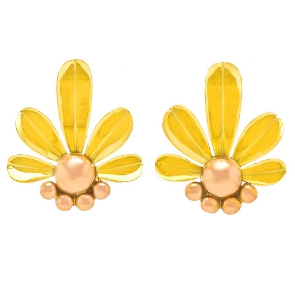 Art Deco Flower Power Gold Earrings