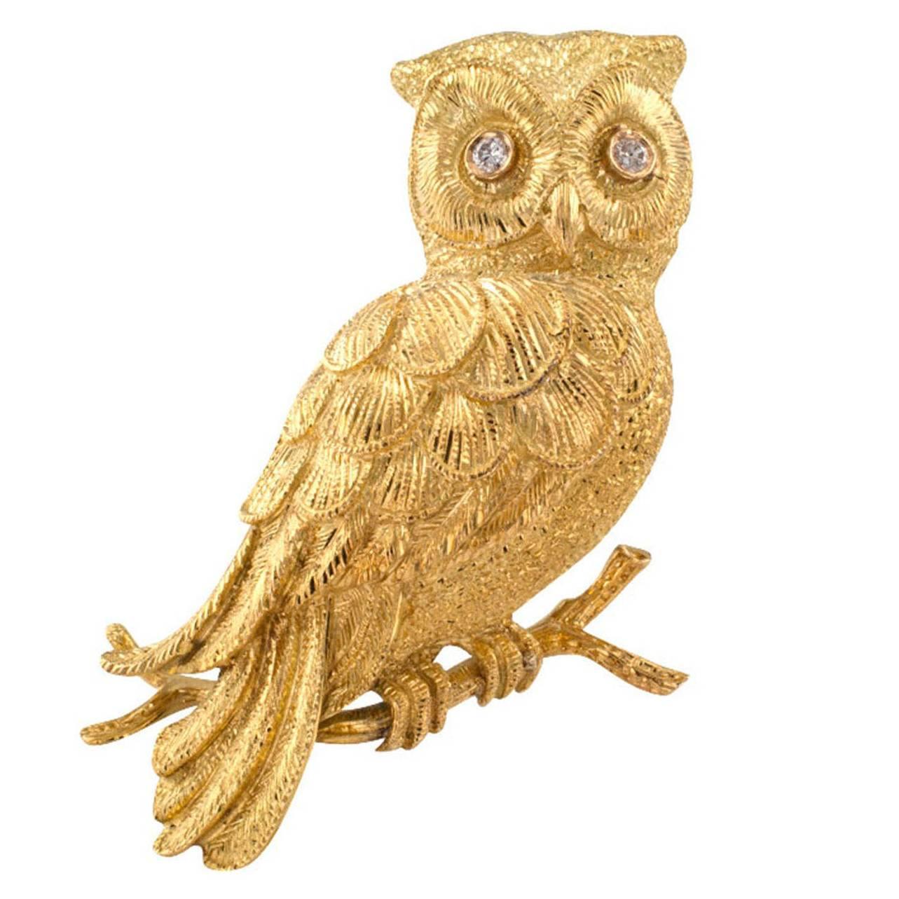 1960s Wise Owl Gold Brooch