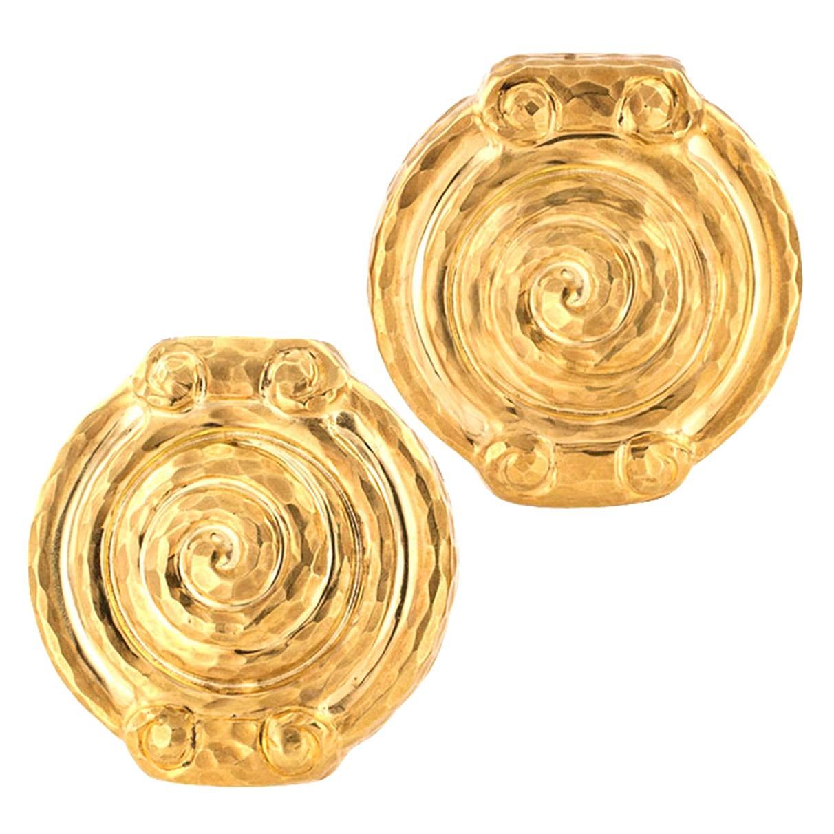 Spiral Motif Hammered Gold Earrings