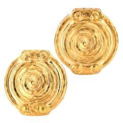 Spiral Motif Hammered Gold Earrings