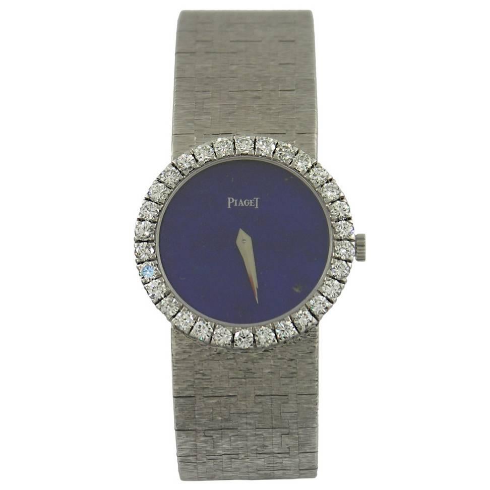 Piaget Ladies White Gold Diamond Bezel Lapis Lazuli Dial Wristwatch