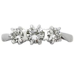 1980s 0.93 Carat Diamond & 18k Yellow Gold, Platinum Set Trilogy Ring 4