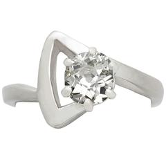 0.92Ct Diamond & 18k White Gold Solitaire Ring - Antique French Circa 1920