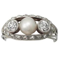 Pearl and 0.78Ct Diamond, 14k White Gold Dress Ring - Antique Circa 1920 11