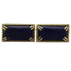 Lapis Lazuli & 17k Yellow Gold Cufflinks - Art Deco Style - Vintage Circa 1950