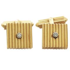 0.06Ct Diamond & 18k Yellow Gold Cufflinks - Art Deco, Vintage German Circa 1960 6