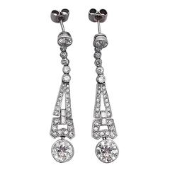Art Deco 3.02 Carat Diamond Platinum Drop Earrings 2
