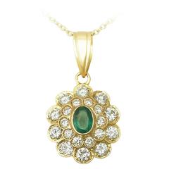 0.60 Ct Emerald and 2.28 Ct Diamond, 18 k Yellow Gold Pendant - Vintage 3