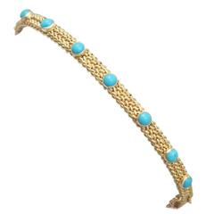 Turquoise and 18k Yellow Gold Bangle - Antique Victorian