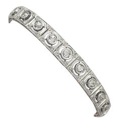 Antique 1910s 4.38 Carat Diamond Gold Platinum Set Line Bracelet