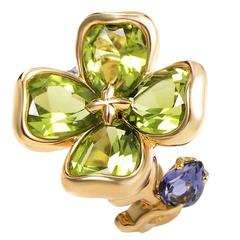 Chanel Iolite Peridot Gold Flower Ring