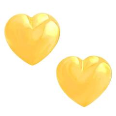 Vintage Seventies Pop Art Polished Gold "Heart" Earrings