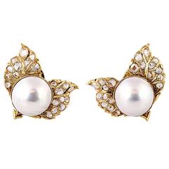 Buccellati Mabe Pearl Rose Cut Diamond Gold Earrings