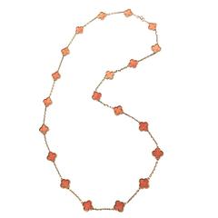 Van Cleef & Arpels Coral and Yellow Gold 'Alhambra' Necklace