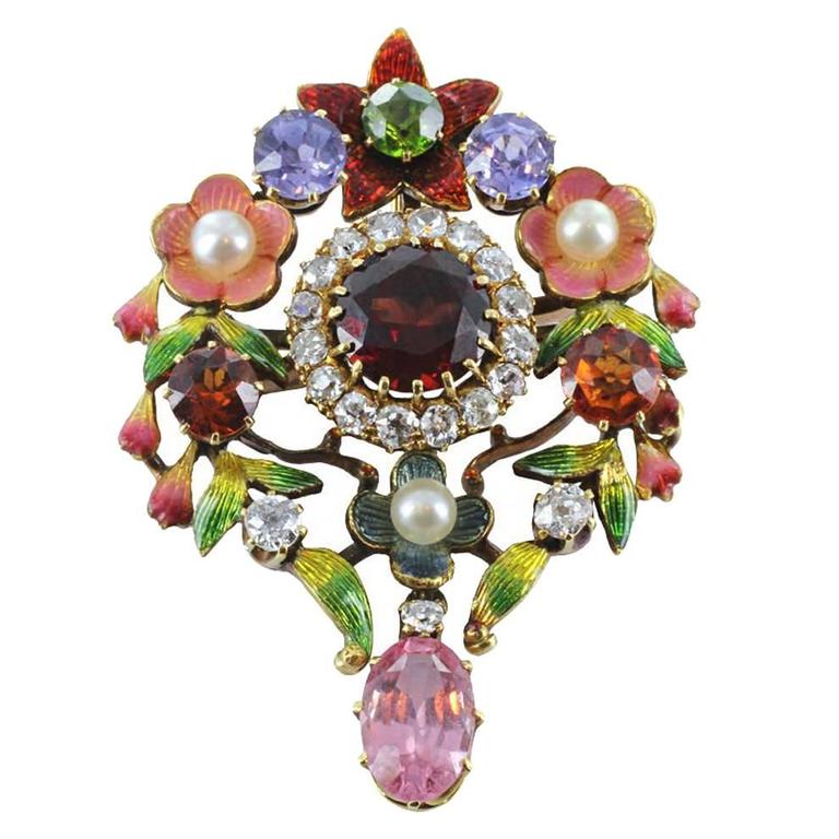 Beautiful Art Nouveau Arts and Crafts Enamel Pin For Sale
