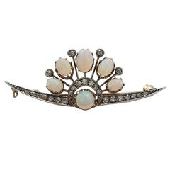2.28Ct Opal and 0.58Ct Diamond, 9k Yellow Gold Brooch - Antique Circa 1910 11