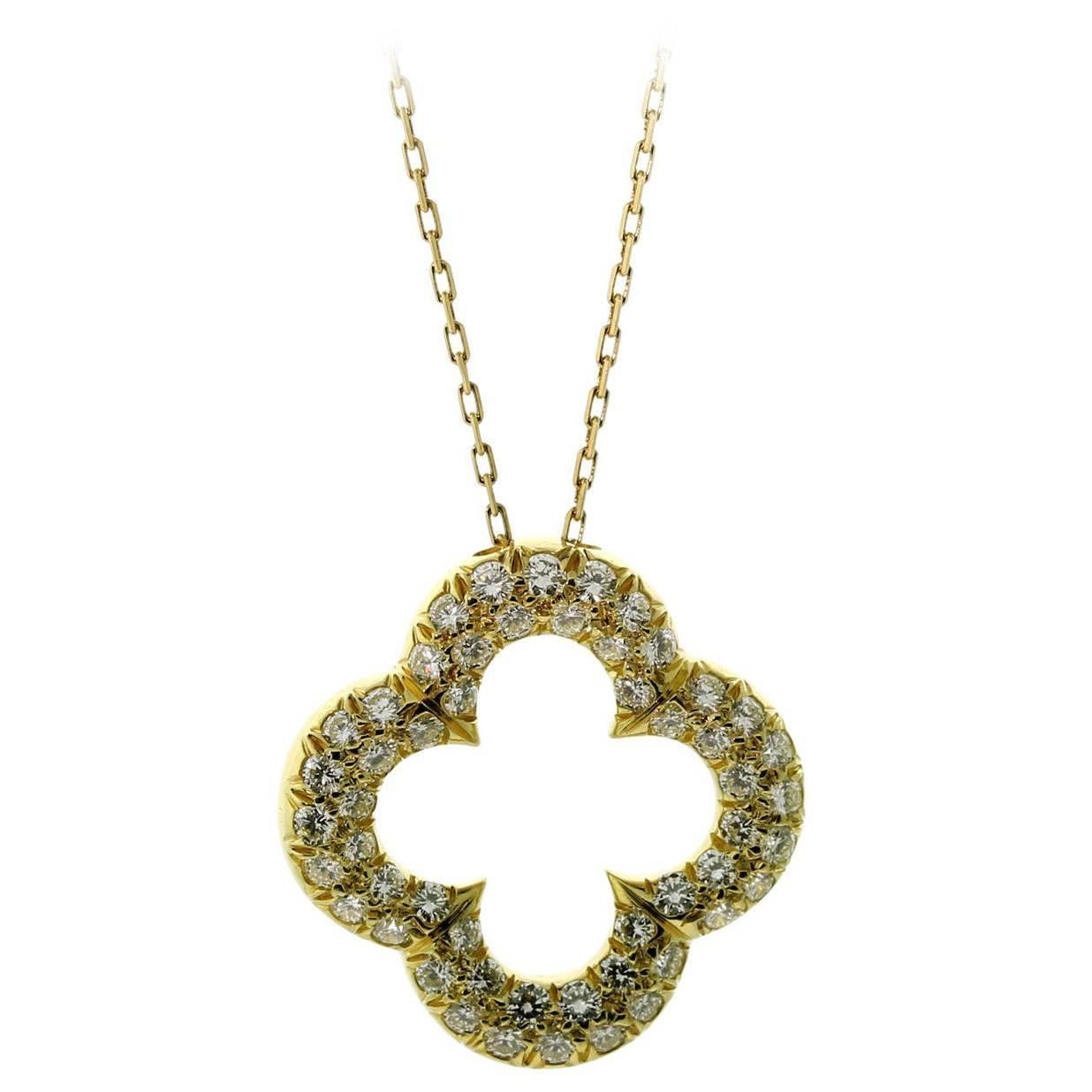 Van Cleef and Arpels Diamond Gold Alhambra Necklace For Sale at 1stdibs