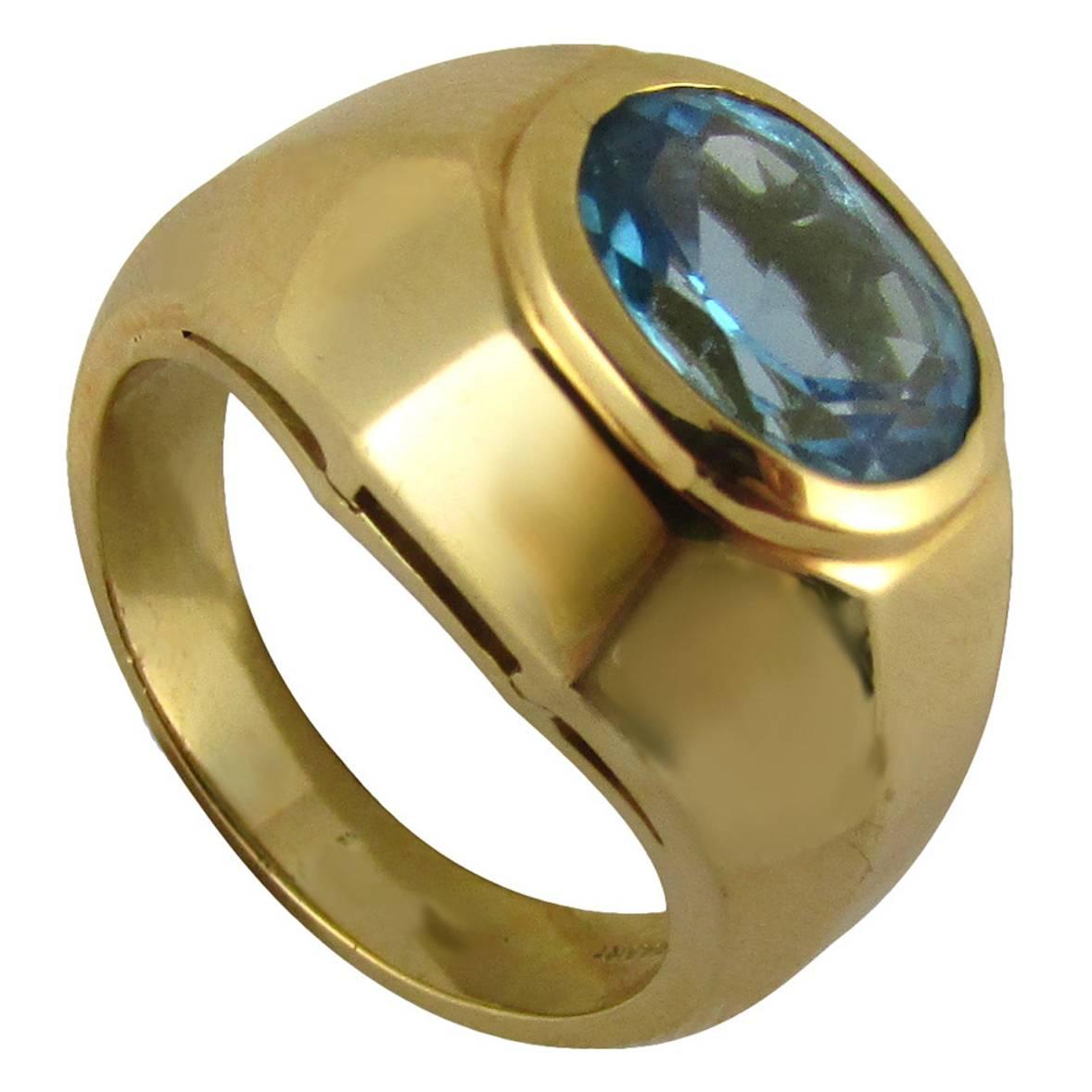 Bulgari Blue Topaz Gold Ring For Sale