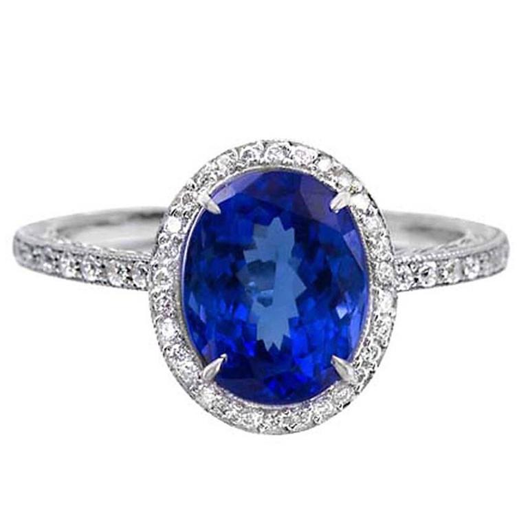 Fancy Oval Tanzanite Platinum Ring For Sale at 1stDibs