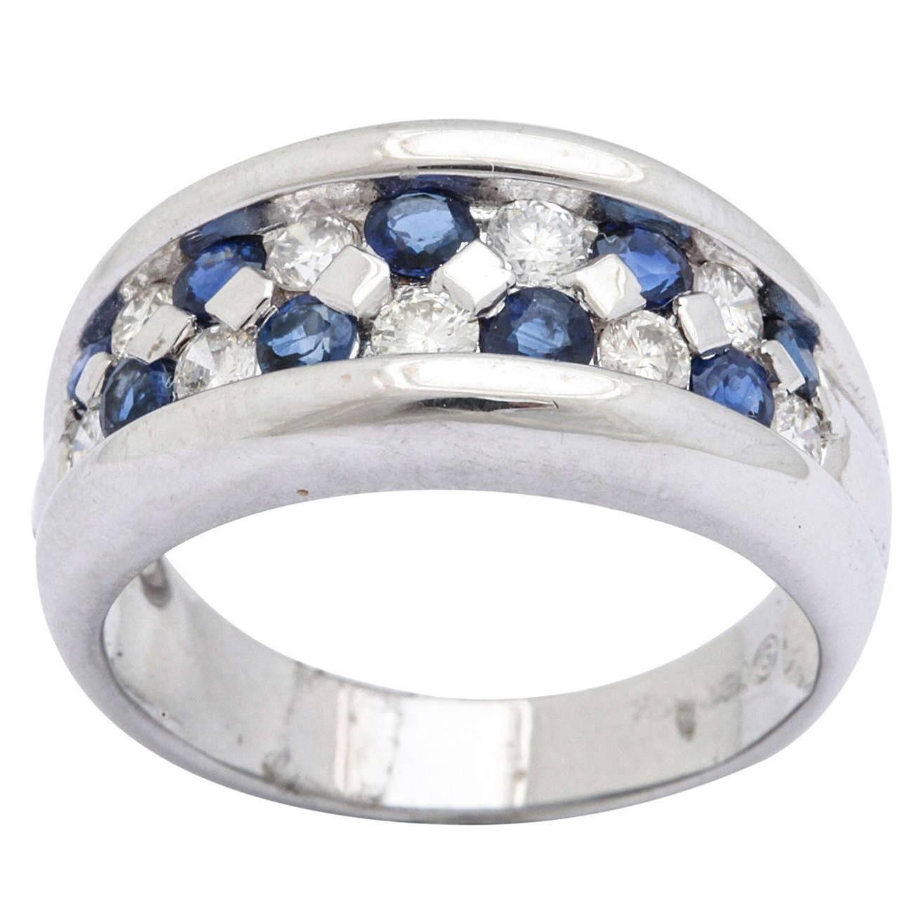 Sapphire Diamond Gold Band Ring For Sale