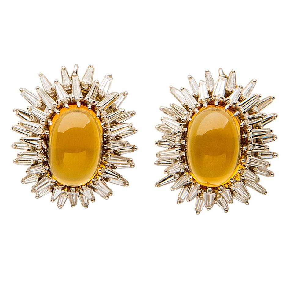 Elegant Citrine Diamond Gold Earrings