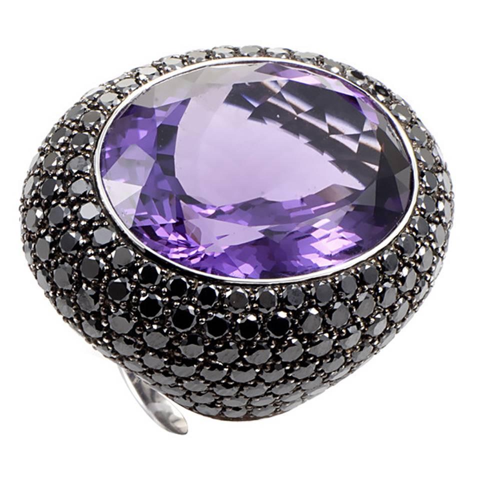 French Collection Amethyst Diamond Gold Cocktail Ring